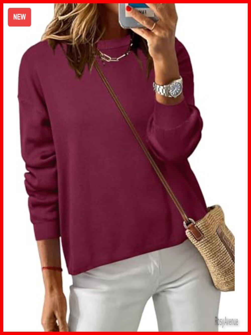 Women's 100% Cotton Relaxed Fit Crew Neck Pullover Sweater Long Sleeve